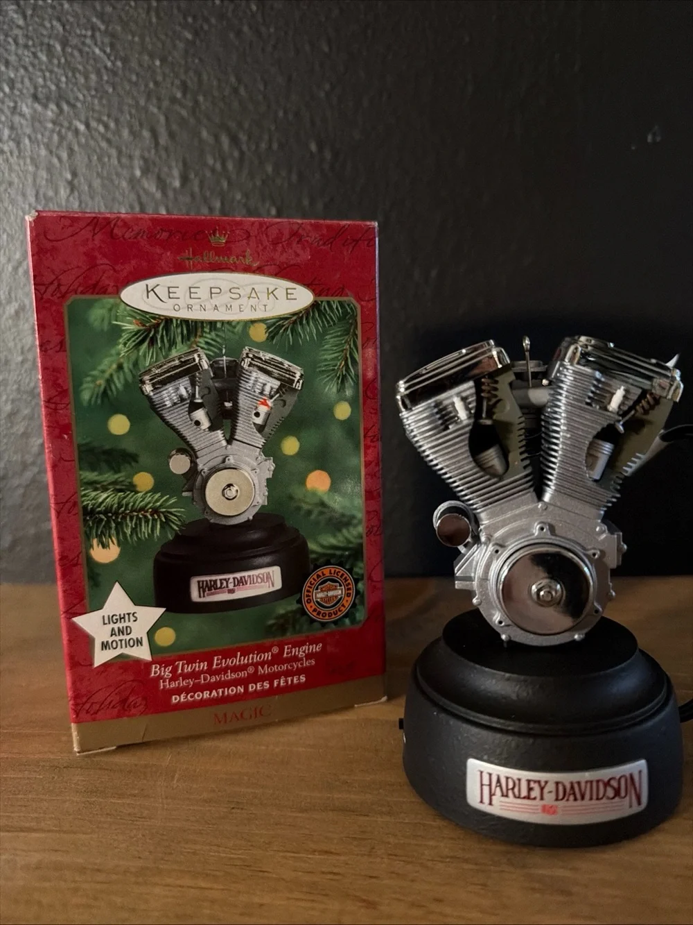 Vintage Hallmark Keepsake Harley Davidson Twin Evolution Engine Ornament Lights